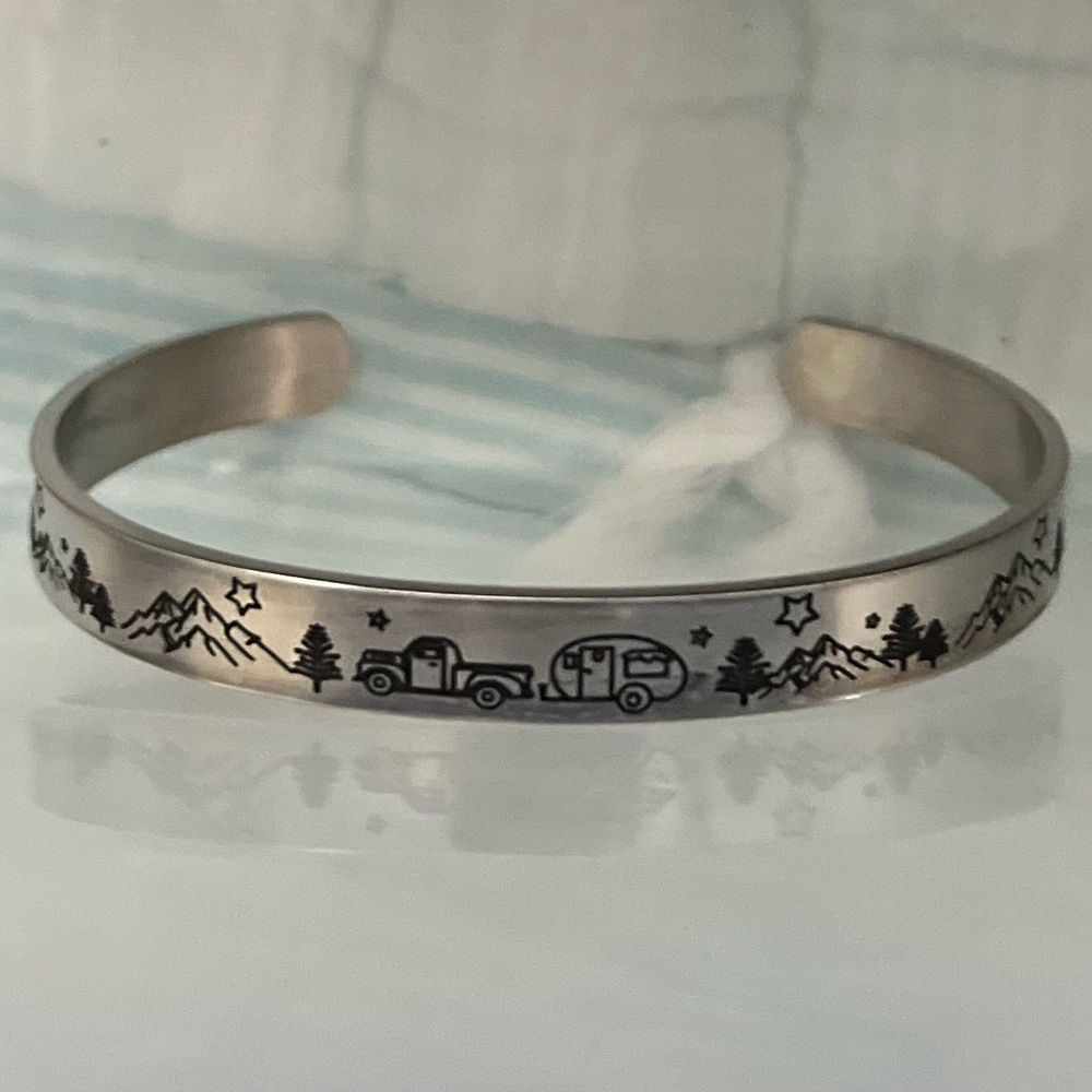 Happy Camper Wilderness Edition Cuff Bracelet - Aluminum - Brand New - Picture 3 of 15